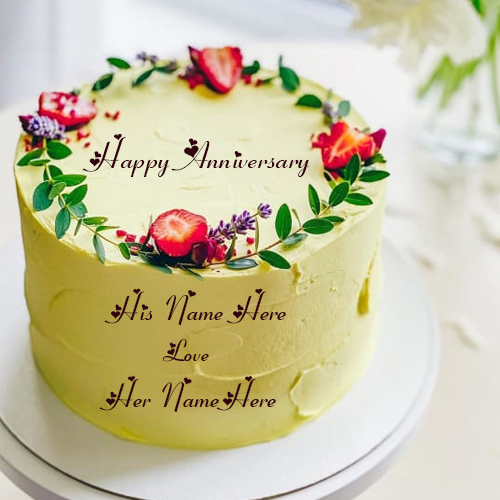 Yellow Anniversary Cake with Couple’s Name Custom Editing