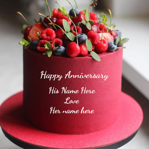 Send Happy Anniversary Cake and Couple’s Name Image