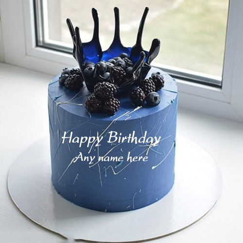 Happy Birthday Blue Cake with Black Berries and Name Custom Edit