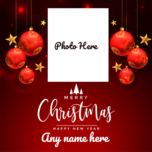 Merry Christmas Card with Name and Photo Custom Editing