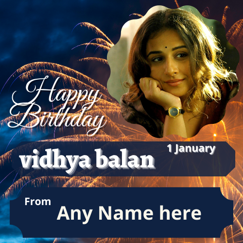 Vidya Balan Birthday Wishes Greeting Card with Name and Picture