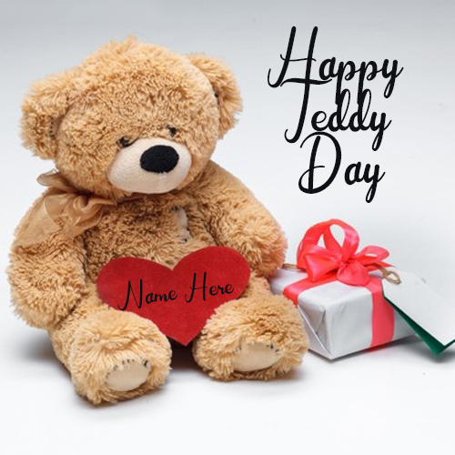 Write Name on Happy Teddy Day Greeting Card Image