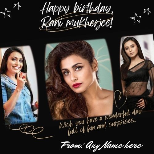 Rani Mukerji Birthday Wishes Greeting Card with Name and Picture