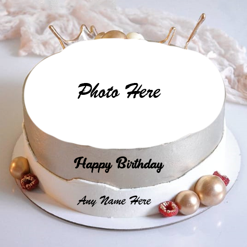 Happy Birthday White Cake with Name and Photo Custom Editing