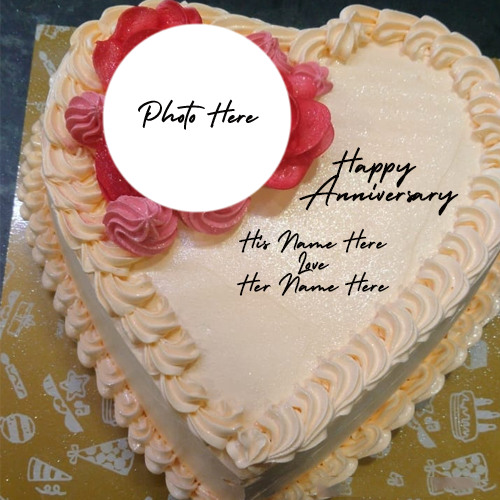 Free Happy Anniversary Heart Cake with Couple’s Name and Photo Editing