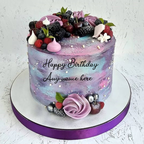 Happy Birthday Purple Theme Cake with Name Custom Editor