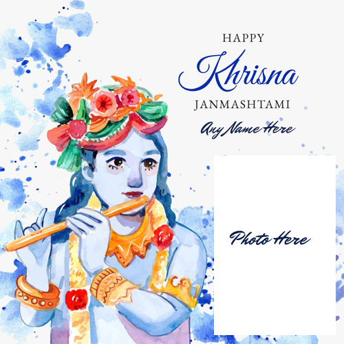 Happy Krishna Janmashtami Greeting Card with Name and Photo Custom Edit