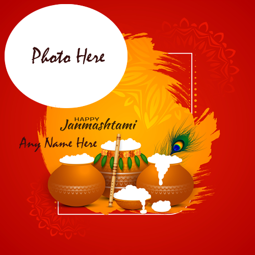 Happy Janmashtami Wish Card with Name and Photo Custom Editor