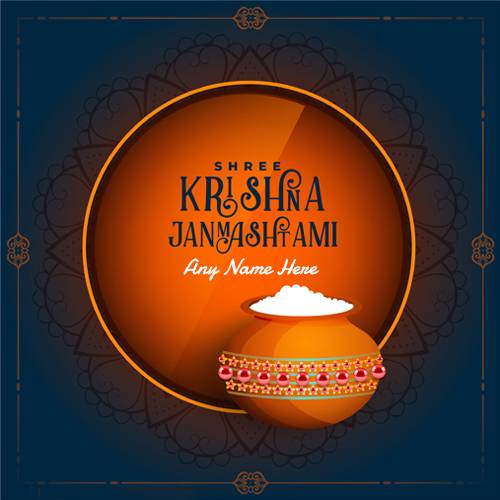 Happy Janmashtami Wish Card with Name Custom Editing