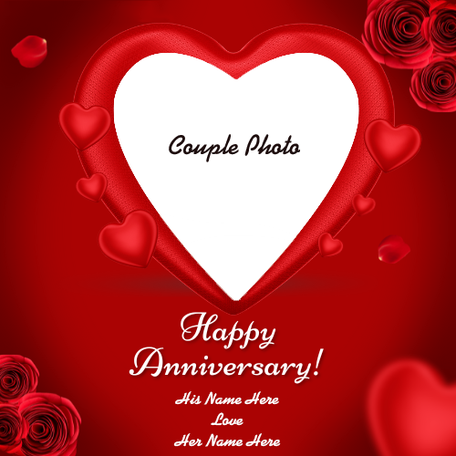 Happy Anniversary Greeting Card with Couple’s Name and Photo Custom Edit