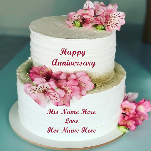 Anniversary Cake With Editable Name And Custom Wishes