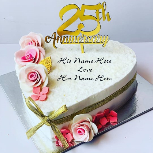 Online Generate Happy 25th Anniversary Cake with Couple’s Name and Picture