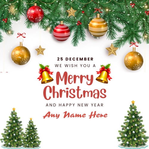 Merry Christmas and Happy New Year Greeting Card with Name Custom Edit