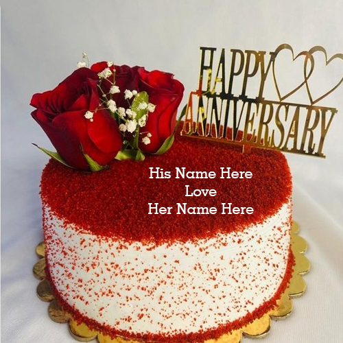 Happy Anniversary Red Rose Cake with Couple’s Name