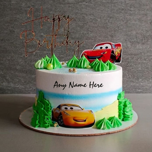 Happy Birthday Car Cake Wish with Name Custom Edit