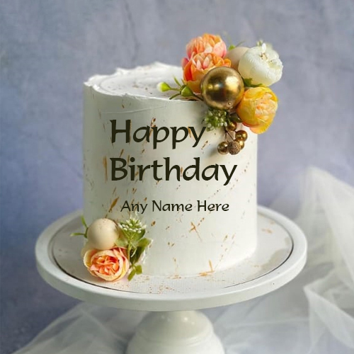 Round Rose Birthday Cake with Name Custom Edit Online