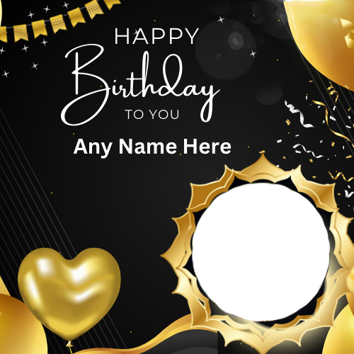 Golden Balloons Birthday Card with Name and Photo Custom Edit