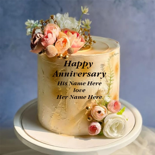 Anniversary Greeting Cake With Editable His And Her Name