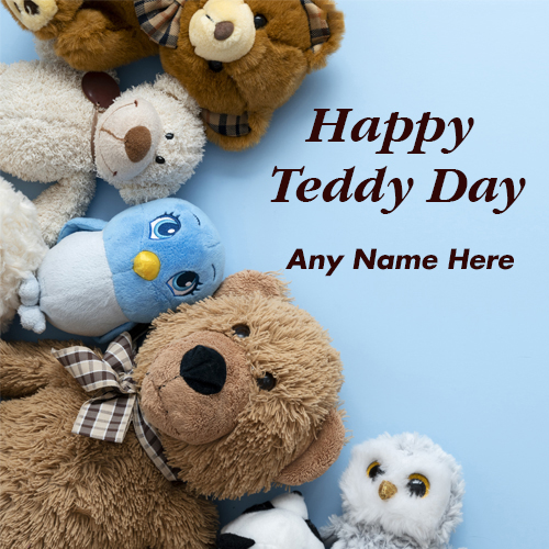 Happy Teddy Day Wishes Card with Name Custom Edit for Your Loved One