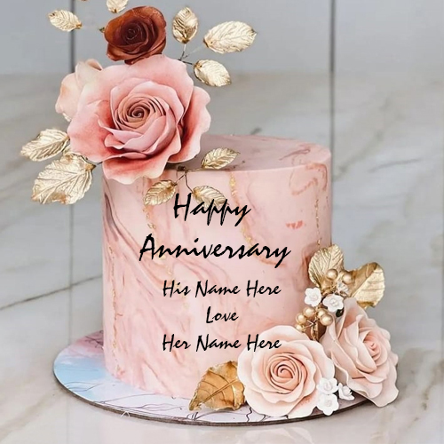 Custom Happy Anniversary Cake with Couple Name Custom Edit