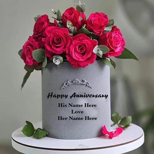 Red Rose Anniversary Wishing Cake with Couple's Names Custom Edit