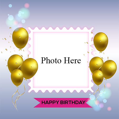 Decorated Happy Birthday Photo Frame Card Free for Editing