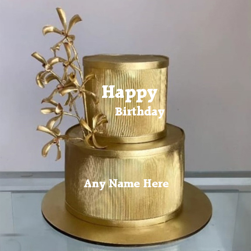 Happy Birthday Golden Cake with Name Customization