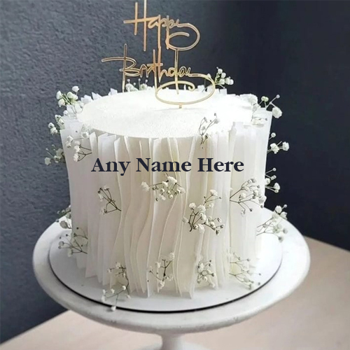 Happy Birthday White Cake with Name Customization