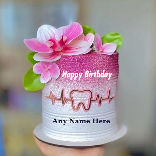 Pink Themed Birthday Cake For Dentists With Editable Features