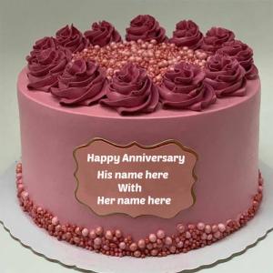 Happy Anniversary Greeting Cake with Couple's Name Customization