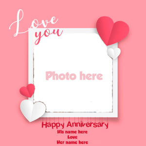Happy Anniversary Card with Couple's Name and Photo Frame