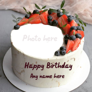 Happy Birthday Strawberry Cake with Name and Photo Editing