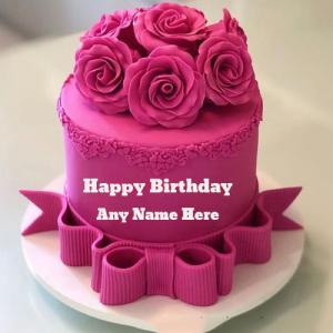 Pink Flower Birthday Cake with Name and Photo Editing