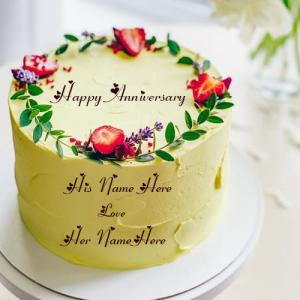 Yellow Anniversary Cake with Couple’s Name Custom Editing