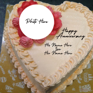 Free Happy Anniversary Heart Cake with Couple’s Name and Photo Editing