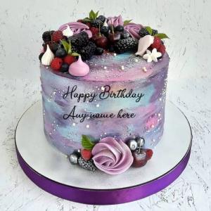 Happy Birthday Purple Theme Cake with Name Custom Editor