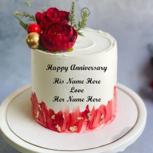 Happy Anniversary Cake Featuring Couple Names For Special Moments